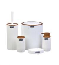 Набір аксесуарів для ванної кімнати Okyanus Plastik STRIPE ROUND Wooden (5 шт) білий, АБС пластик OKY-478-3-B
