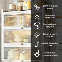 Шкаф мобильный Sticker wall для хранения трехъярусный раскладной из стали светло-серый 70*36*112,8см SW-00002116