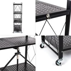 Rack Sticker wall mobile four-tier universal folding stainless steel black 126*72*34cm SW-00002098