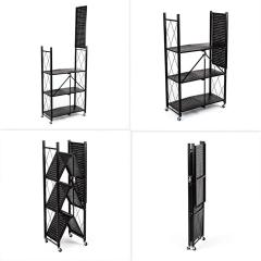 Rack Sticker wall mobile four-tier universal folding stainless steel black 126*72*34cm SW-00002098