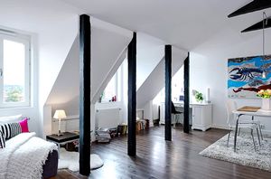 Decor with beams in loft style