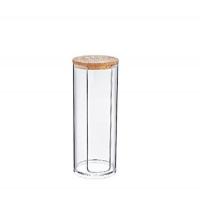 Large cylinder for cotton pads 6x17 cm, transparent with wooden lid Boxup FT-203
