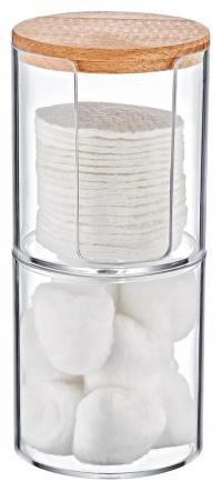 Cylinders for cotton pads, set 7x19 cm, transparent with wooden lid Boxup FT-214