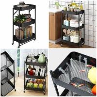 Mobile shelf Sticker wall three-tier universal made of metal black 46.5*29*77.5cm SW-00002099