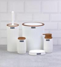 Набор аксессуаров для ванной комнаты Okyanus Plastik STRIPE ROUND Wooden (5 шт) белый, АБС пластик OKY-478-3-B