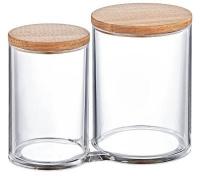 Набор из двух цилиндрических банок 15,5x8x11 см, прозрачный с деревянной крышкой Boxup FT-215
