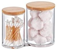 Set of two cylindrical jars 15.5x8x11 cm, transparent with wooden lid Boxup FT-215