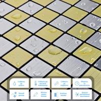 Самоклеюча алюмінієва плитка Sticker wall срібна із золотом шахи 300х300х3мм SW-00001827 (D)