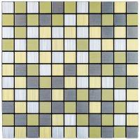 Самоклеющаяся алюминиевая плитка Sticker wall серебряная с золотом шахматы 300х300х3мм SW-00001827 (D)