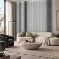 3D acoustic wall panel Neman Stripes 300x17x2780 mm Rustic Blanc