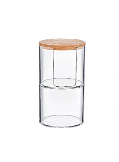 Cylinders for cotton pads, set 7x19 cm, transparent with wooden lid Boxup FT-214