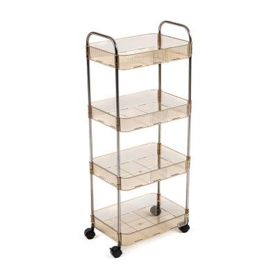 Mobile shelf Sticker wall four-tier acrylic and metal for storage beige 40*28.5*95cm SW-00002112