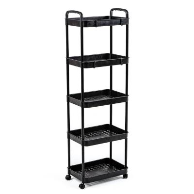 Mobile shelf Sticker wall five-tier universal plastic black 41*25*127cm SW-00002109