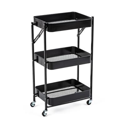 Mobile shelf Sticker wall three-tier universal made of metal black 46.5*29*77.5cm SW-00002099