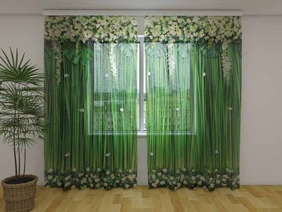 Photocurtain Tulle Lambrequins Snow-white flowers