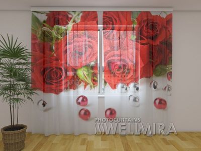 Photocurtain Tulle Roses and beads