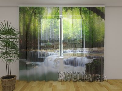 Photocurtain Tulle Waterfall in the spring forest