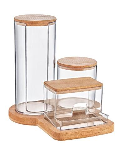 Organizer set of three parts 17x7.5x20 cm, transparent with wooden lid Boxup FT-211