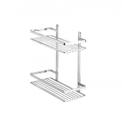 Полка для ванной комнаты 2-уровневая с крючками 25x12x27 см, хром Tekno-Tel ES067H