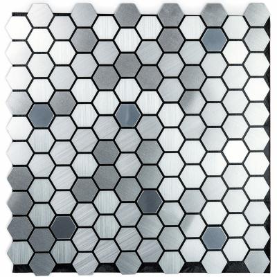 Самоклеющаяся алюминиевая плитка Sticker wall серебряная мозаика з зеркальными вставками 300х300х3мм SW-00001928 (D)