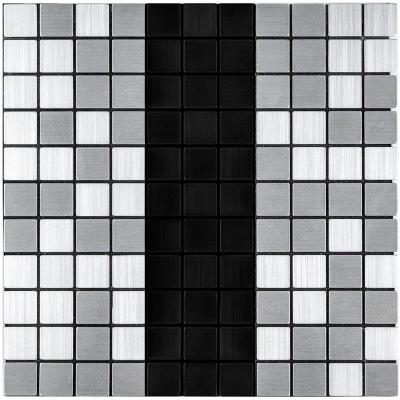 Самоклеющаяся алюминиевая плитка Sticker wall серебряная с чёрным мозаика 300х300х3мм SW-00001825 (D)