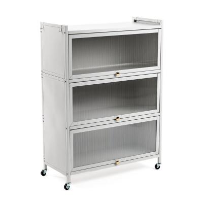Mobile storage cabinet Sticker wall three-tier folding made of steel light gray 70*36*112.8 cm SW-00002116