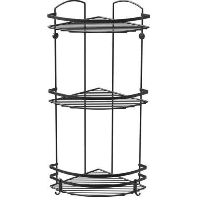 Угловая полка 3-уровневая с крючками матовый черный Tekno-Tel 14*26*62 см LM009H