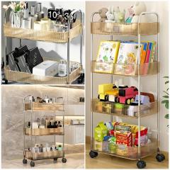 Етажерка мобільна Sticker wall триярусна з акрилу та металу для зберігання бежева 40*28,5*70см SW-00002111