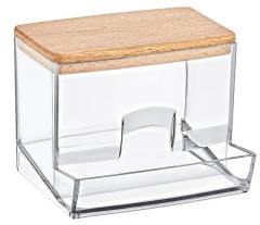 Контейнер под ватные палочки 8,8x10,5x6 см, прозрачный с деревянной крышкой Boxup FT-204