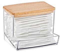 Контейнер под ватные палочки 8,8x10,5x6 см, прозрачный с деревянной крышкой Boxup FT-204