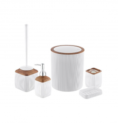 Набор аксессуаров для ванной комнаты Okyanus Plastik Stripe Square Wooden 5 шт, белый, АБС-пластик OKY-501-3-B