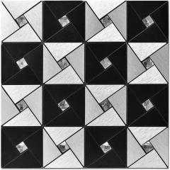 Самоклеюча алюмінієва плитка Sticker wall чорно-срібна зі стразами 300х300х3мм SW-00001773 (D)