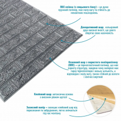 Самоклеюча 3D панель Sticker wall у рулоні 700мм*3,08м*2мм сіра цегла R017-2 (D) SW-00002535